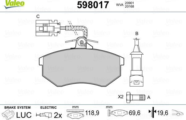 Valeo 598017 - Гальмівні колодки, дискові гальма avtolavka.club