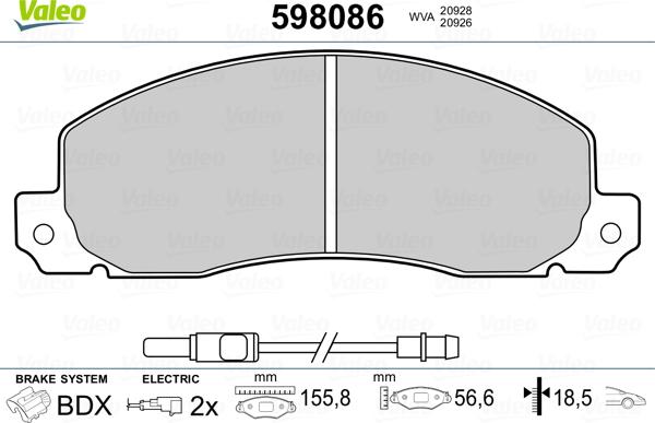 Valeo 598086 - Гальмівні колодки, дискові гальма avtolavka.club