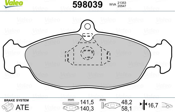 Valeo 598039 - Гальмівні колодки, дискові гальма avtolavka.club