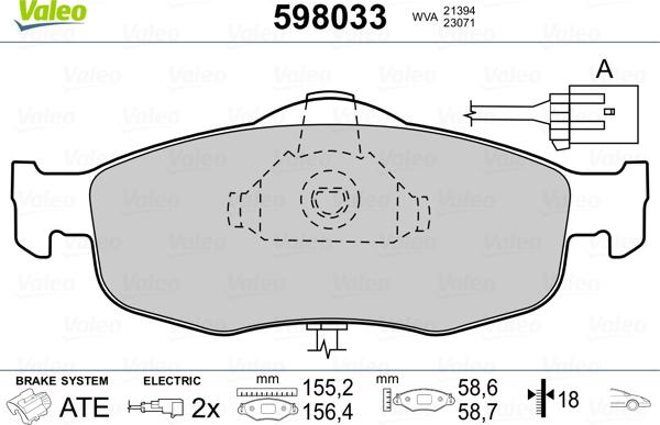 Valeo 598033 - Гальмівні колодки, дискові гальма avtolavka.club