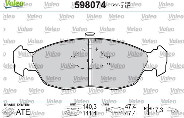 Valeo 598074 - Гальмівні колодки, дискові гальма avtolavka.club