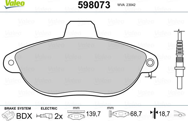 Valeo 598073 - Гальмівні колодки, дискові гальма avtolavka.club