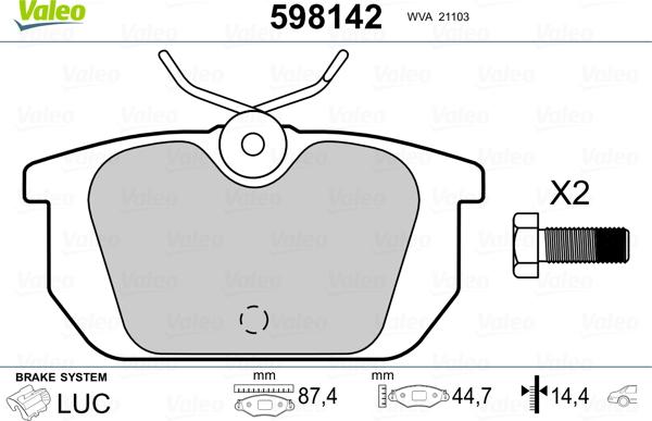 Valeo 598142 - Гальмівні колодки, дискові гальма avtolavka.club