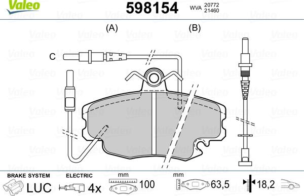 Valeo 598154 - Гальмівні колодки, дискові гальма avtolavka.club