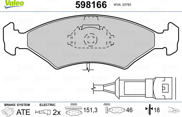 Valeo 598166 - Гальмівні колодки, дискові гальма avtolavka.club