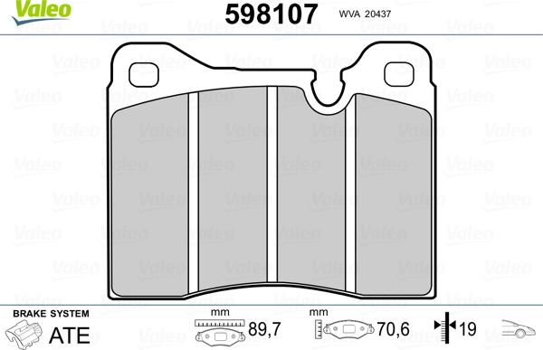 Valeo 598107 - Гальмівні колодки, дискові гальма avtolavka.club