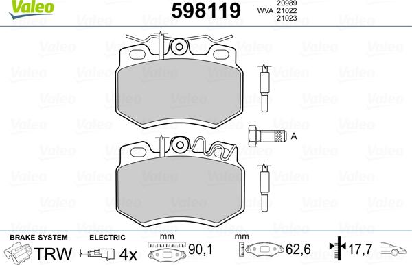 Valeo 598119 - Гальмівні колодки, дискові гальма avtolavka.club