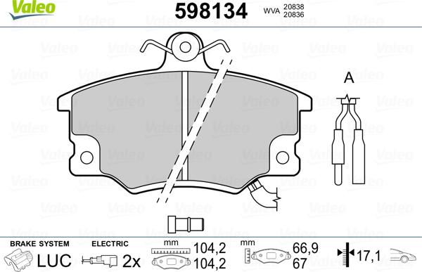 Valeo 598134 - Гальмівні колодки, дискові гальма avtolavka.club