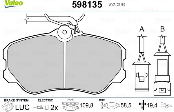 Valeo 598135 - Гальмівні колодки, дискові гальма avtolavka.club