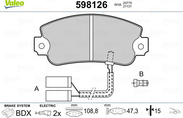 Valeo 598126 - Гальмівні колодки, дискові гальма avtolavka.club