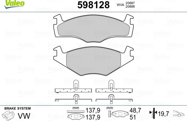 Valeo 598128 - Гальмівні колодки, дискові гальма avtolavka.club