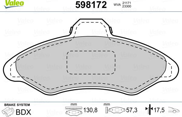 Valeo 598172 - Гальмівні колодки, дискові гальма avtolavka.club