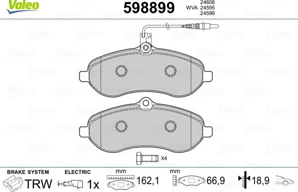 Valeo 598899 - Гальмівні колодки, дискові гальма avtolavka.club