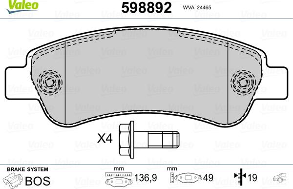 Valeo 598892 - Гальмівні колодки, дискові гальма avtolavka.club