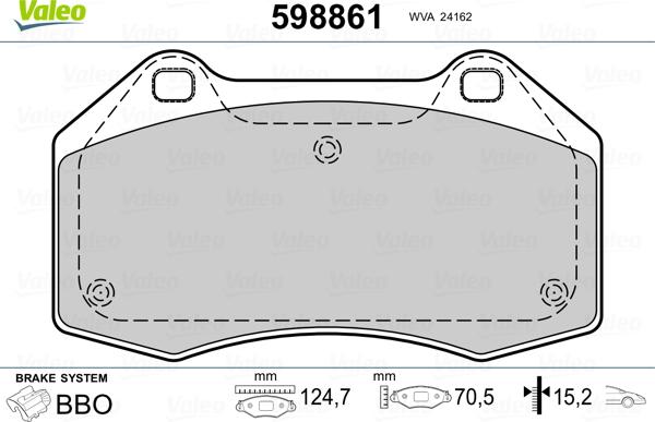 Valeo 598861 - Гальмівні колодки, дискові гальма avtolavka.club