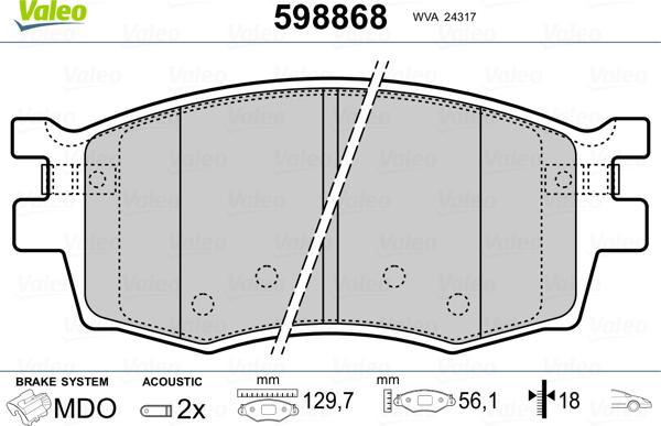 Valeo 598868 - Гальмівні колодки, дискові гальма avtolavka.club