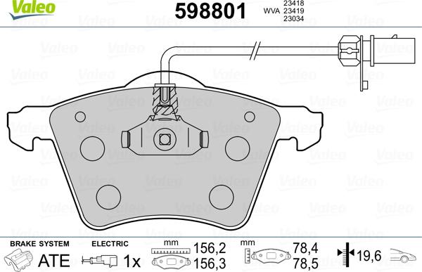 Valeo 598801 - Гальмівні колодки, дискові гальма avtolavka.club