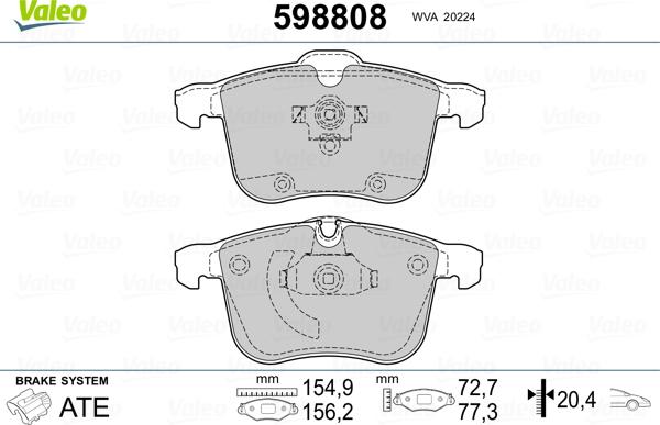 Valeo 598808 - Гальмівні колодки, дискові гальма avtolavka.club