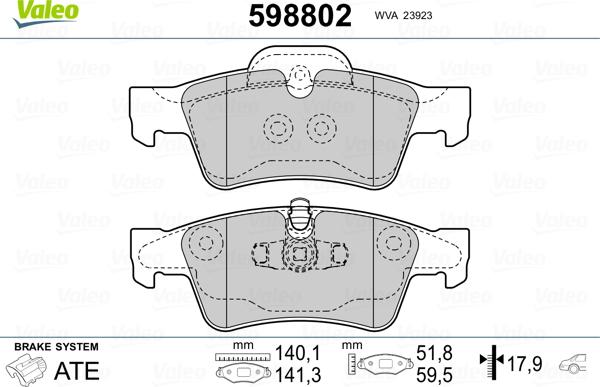 Valeo 598802 - Гальмівні колодки, дискові гальма avtolavka.club