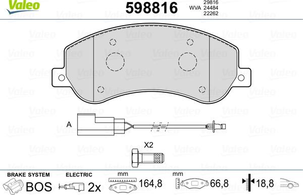 Valeo 598816 - Гальмівні колодки, дискові гальма avtolavka.club