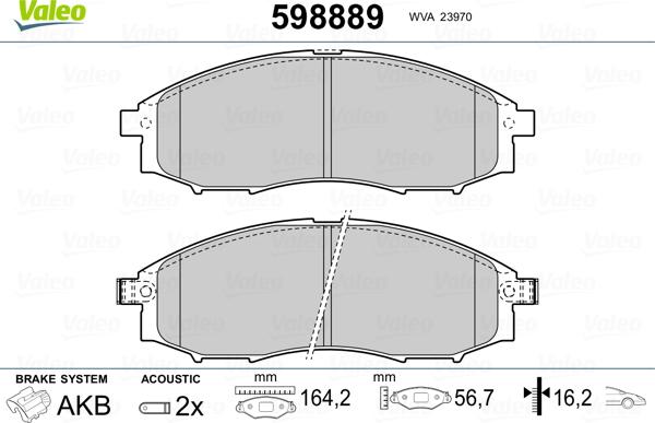 Valeo 598889 - Гальмівні колодки, дискові гальма avtolavka.club