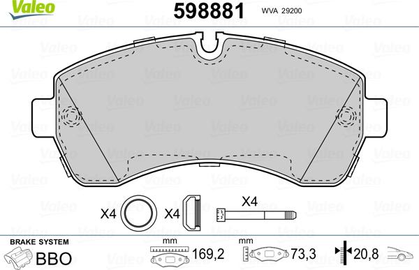 Valeo 598881 - Гальмівні колодки, дискові гальма avtolavka.club