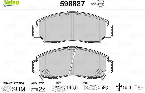 Valeo 598887 - Гальмівні колодки, дискові гальма avtolavka.club