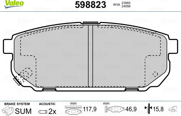 Valeo 598823 - Гальмівні колодки, дискові гальма avtolavka.club