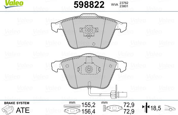 Valeo 598822 - Гальмівні колодки, дискові гальма avtolavka.club