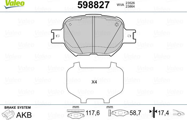 Valeo 598827 - Гальмівні колодки, дискові гальма avtolavka.club