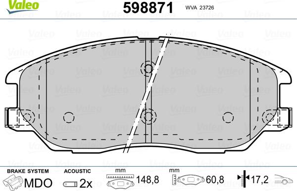 Valeo 598871 - Гальмівні колодки, дискові гальма avtolavka.club