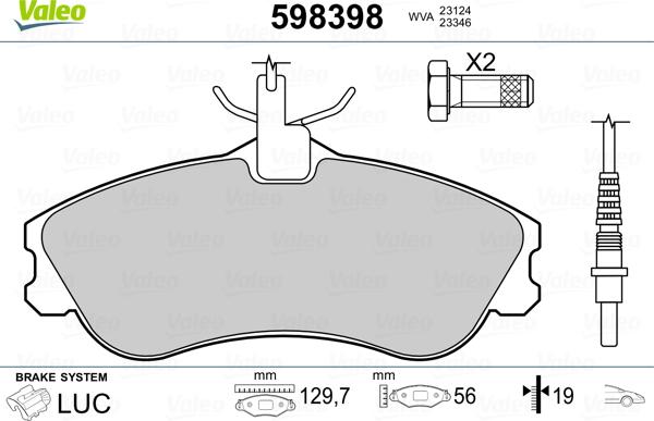 Valeo 598398 - Гальмівні колодки, дискові гальма avtolavka.club