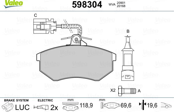 Valeo 598304 - Гальмівні колодки, дискові гальма avtolavka.club