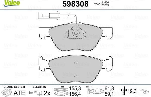 Valeo 598308 - Гальмівні колодки, дискові гальма avtolavka.club