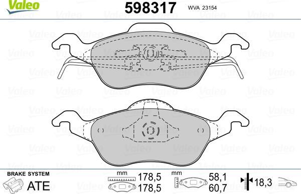 Valeo 598317 - Гальмівні колодки, дискові гальма avtolavka.club