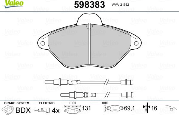 Valeo 598383 - Гальмівні колодки, дискові гальма avtolavka.club