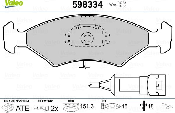 Valeo 598334 - Гальмівні колодки, дискові гальма avtolavka.club