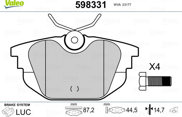 Valeo 598331 - Гальмівні колодки, дискові гальма avtolavka.club