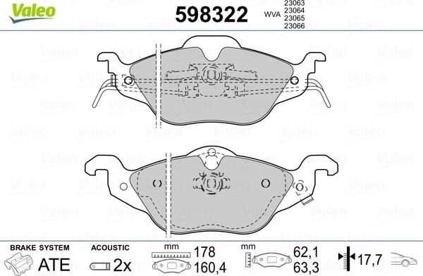 Valeo 598322 - Гальмівні колодки, дискові гальма avtolavka.club