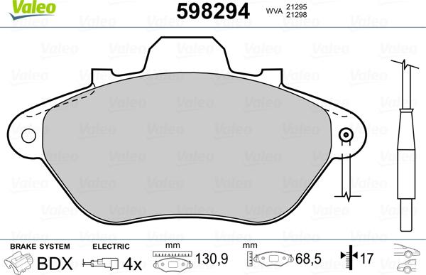 Valeo 598294 - Гальмівні колодки, дискові гальма avtolavka.club