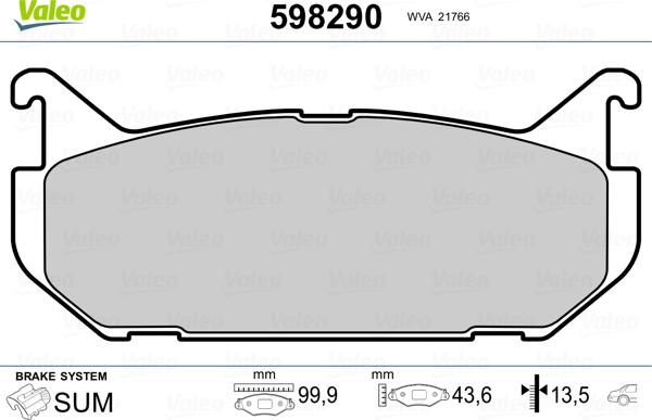 Valeo 598290 - Гальмівні колодки, дискові гальма avtolavka.club