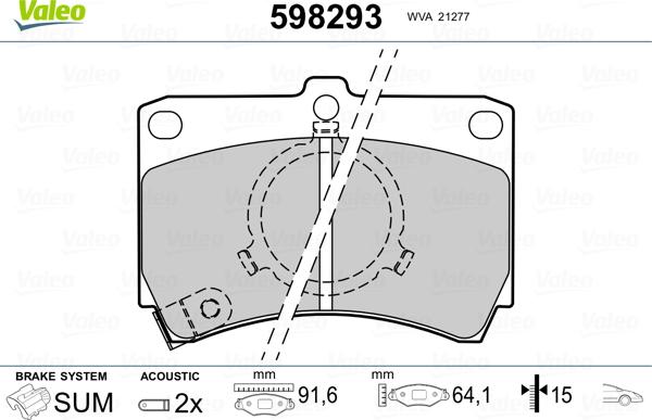 Valeo 598293 - Гальмівні колодки, дискові гальма avtolavka.club