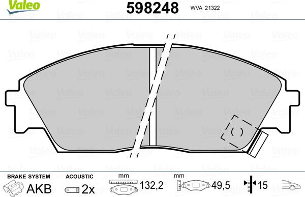 Valeo 598248 - Гальмівні колодки, дискові гальма avtolavka.club