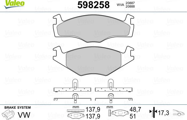 Valeo 598258 - Гальмівні колодки, дискові гальма avtolavka.club