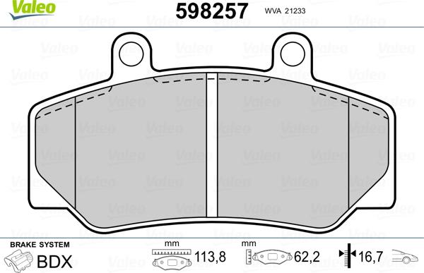 Valeo 598257 - Гальмівні колодки, дискові гальма avtolavka.club