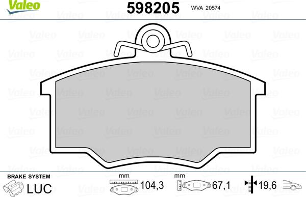 Valeo 598205 - Гальмівні колодки, дискові гальма avtolavka.club