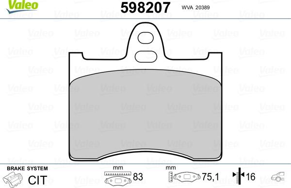 Valeo 598207 - Гальмівні колодки, дискові гальма avtolavka.club