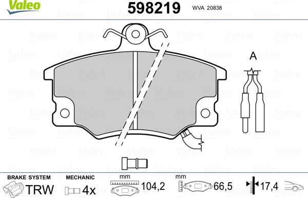 Valeo 598219 - Гальмівні колодки, дискові гальма avtolavka.club