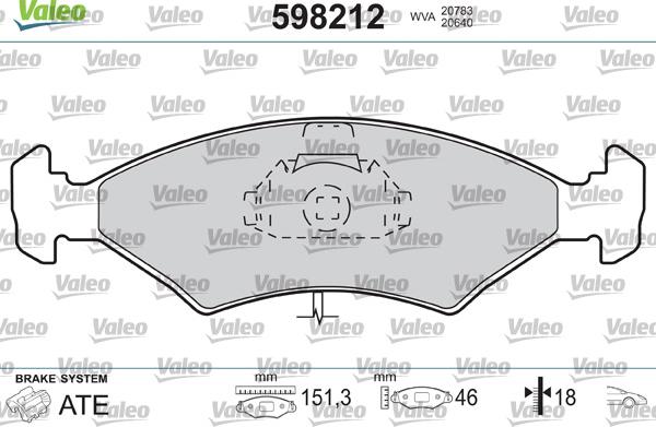 Valeo 598212 - Гальмівні колодки, дискові гальма avtolavka.club