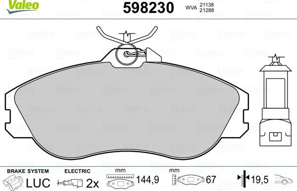 Valeo 598230 - Гальмівні колодки, дискові гальма avtolavka.club